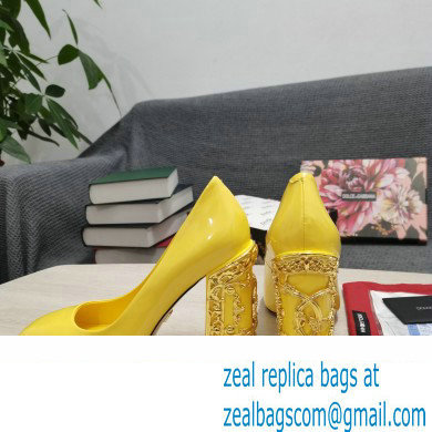 Dolce  &  Gabbana Logo Heel 10.5cm Patent leather Pumps Yellow 2022